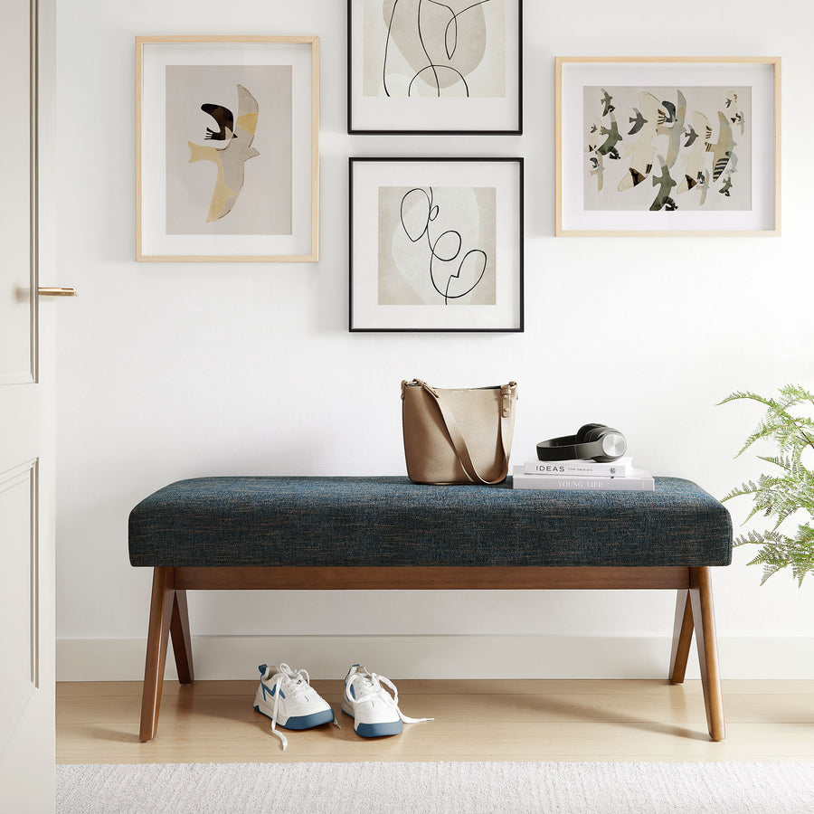 Sable 47" Fabric Upholstered Bench in Azure