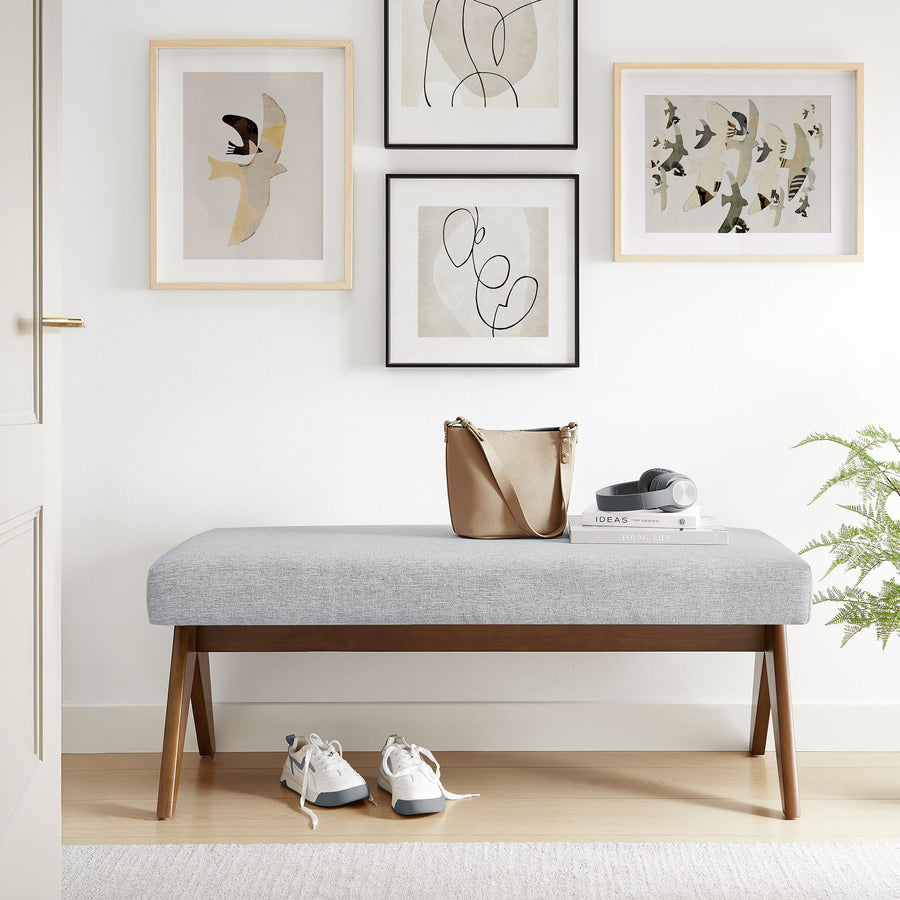 Sable 47" Fabric Upholstered Bench in Light Gray