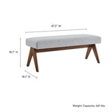Sable 47" Fabric Upholstered Bench in Light Gray