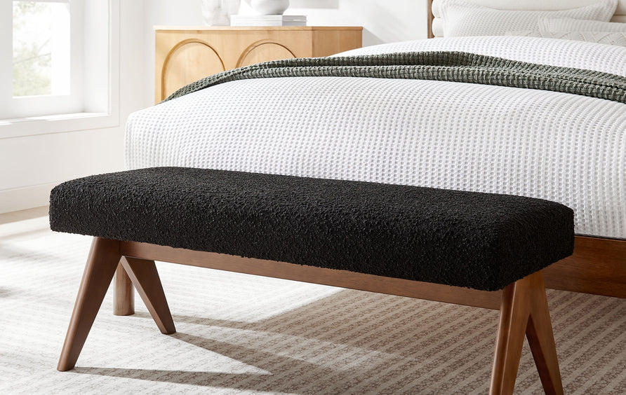 Sable 47" Boucle Upholstered Bench in Black