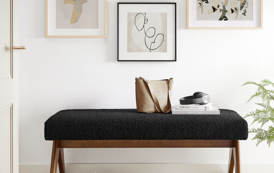 Sable 47" Boucle Upholstered Bench in Black