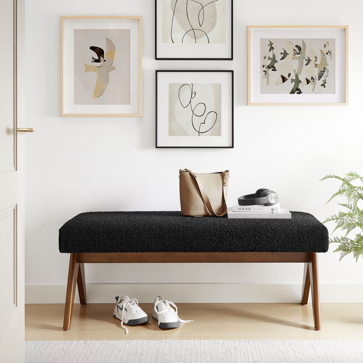 Lyra 47" Boucle Upholstered Bench by Furniture For America