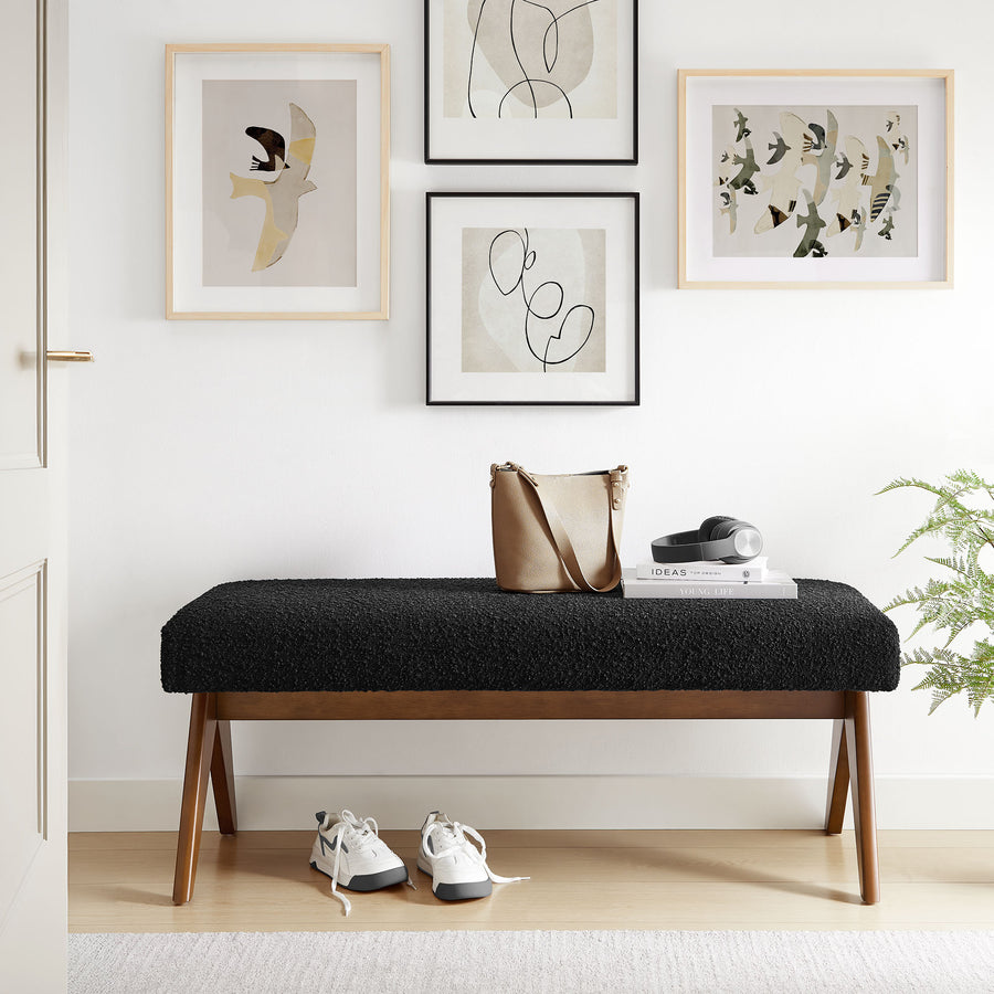 Sable 47" Boucle Upholstered Bench in Black
