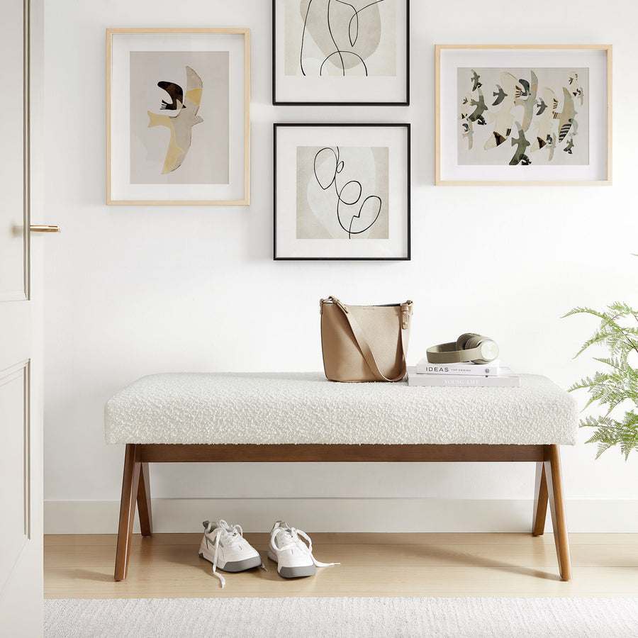 Sable 47" Boucle Upholstered Bench in Ivory Boucle