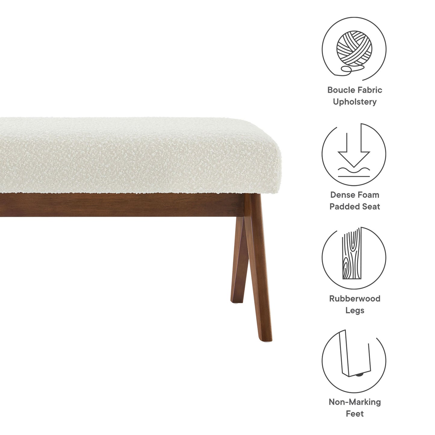 Lyra 47" Boucle Upholstered Bench by Furniture For America