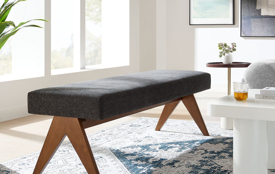 Sable 63" Fabric Upholstered Bench in Dark Gray