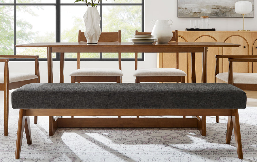 Sable 63" Fabric Upholstered Bench in Dark Gray