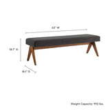 Sable 63" Fabric Upholstered Bench in Dark Gray