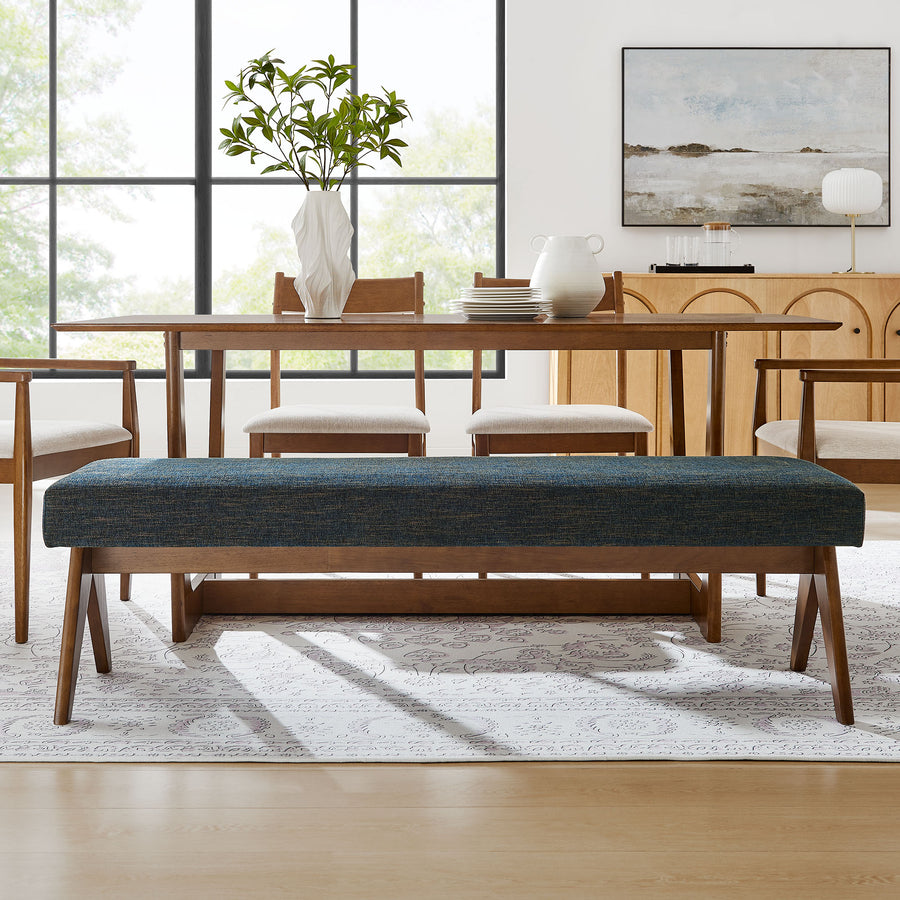 Sable 63" Fabric Upholstered Bench in Azure