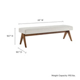 Sable 63" Fabric Upholstered Bench in Ivory