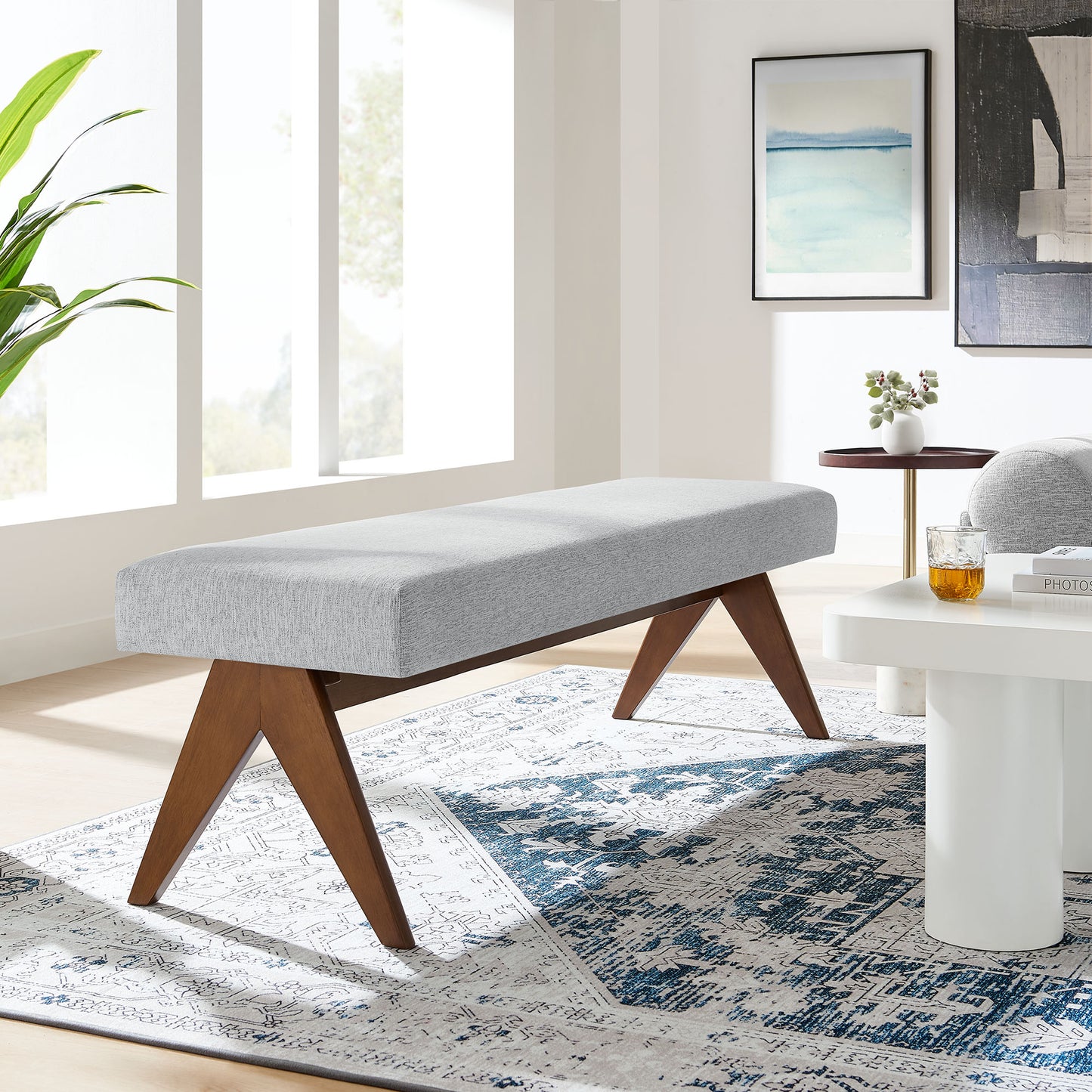 Lyra 63" Fabric Upholstered Bench by Furniture For America