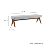 Sable 63" Fabric Upholstered Bench in Light Gray