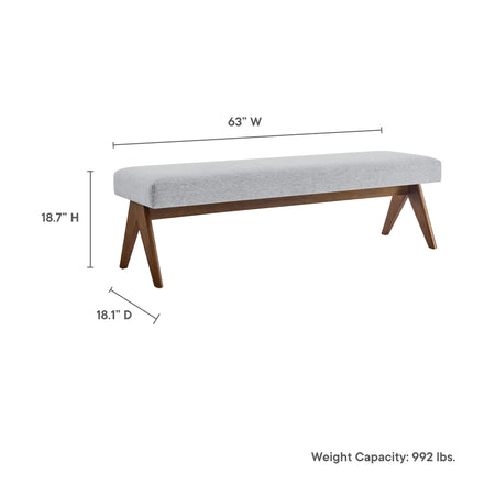 Lyra 63" Fabric Upholstered Bench in Light Gray