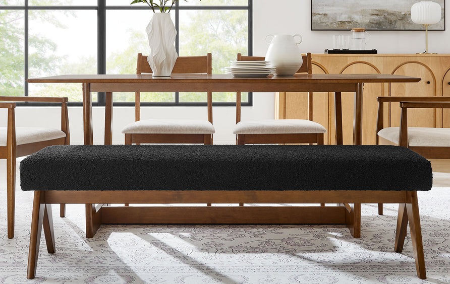 Sable 63" Boucle Upholstered Bench in Black