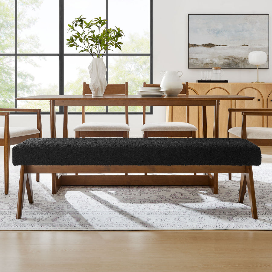 Sable 63" Boucle Upholstered Bench in Black