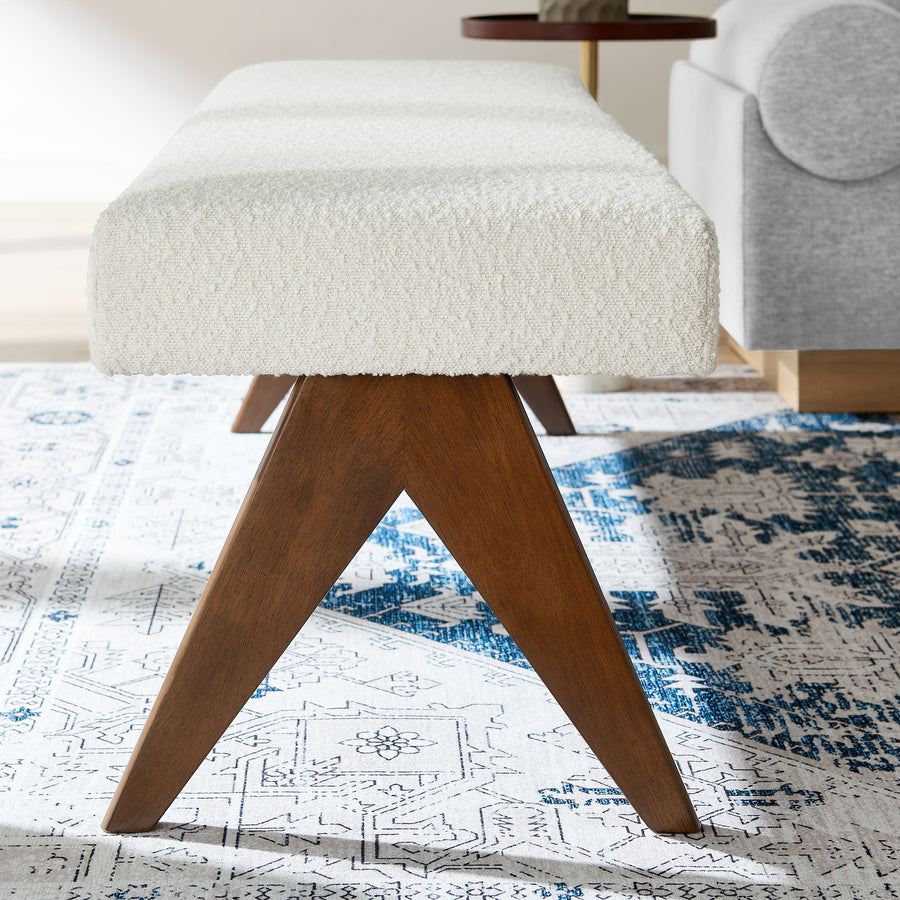 Sable 63" Boucle Upholstered Bench in Ivory Boucle