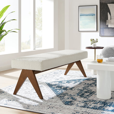 Lyra 63" Boucle Upholstered Bench in Ivory Boucle