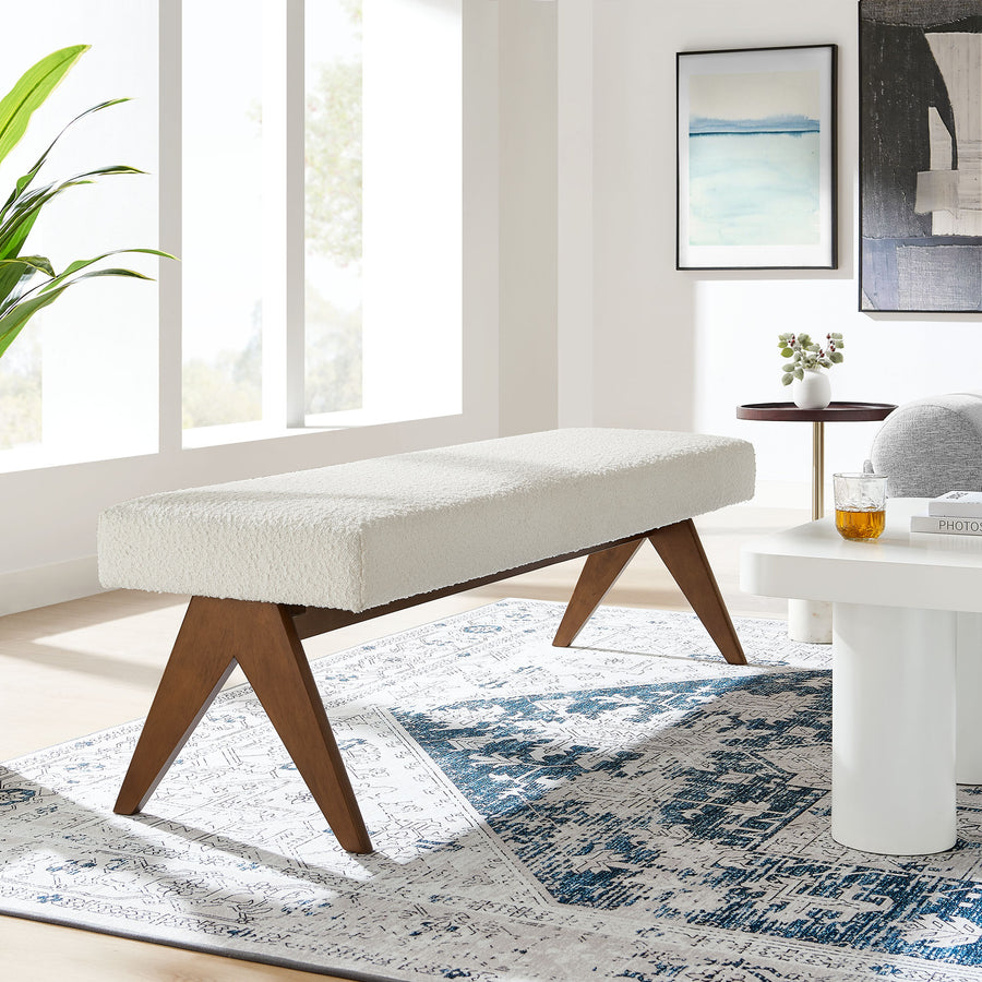 Sable 63" Boucle Upholstered Bench in Ivory Boucle