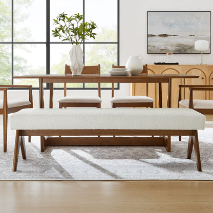 Lyra 63" Boucle Upholstered Bench by Furniture For America