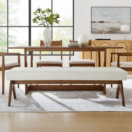 Lyra 63" Boucle Upholstered Bench in Ivory Boucle