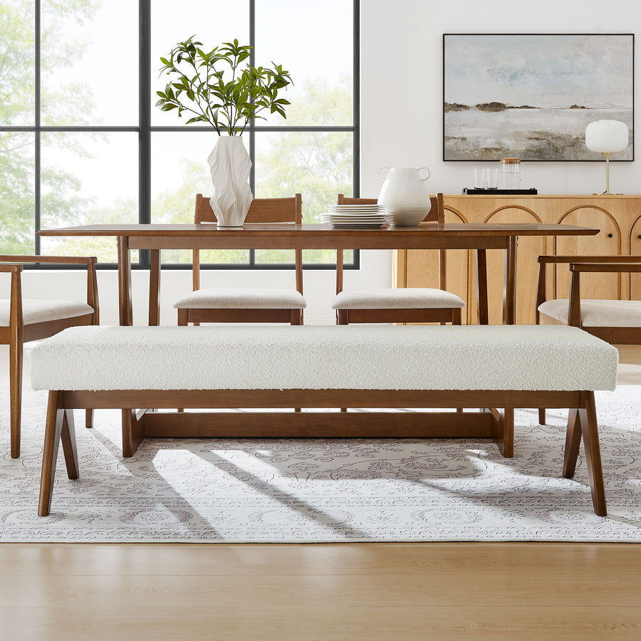 Sable 63" Boucle Upholstered Bench in Ivory Boucle