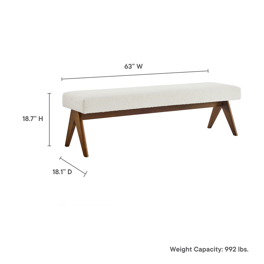 Sable 63" Boucle Upholstered Bench in Ivory Boucle