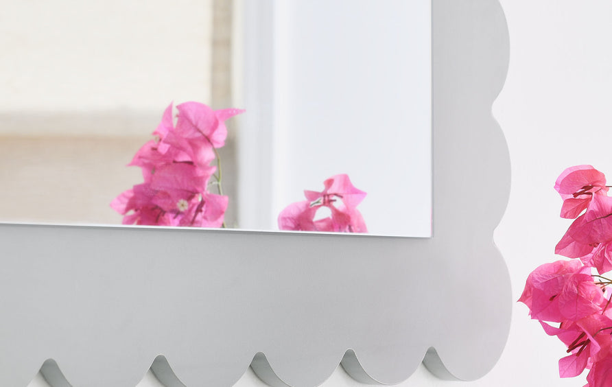 Solstice Scalloped Rectangle Wall Mirror in Light Gray