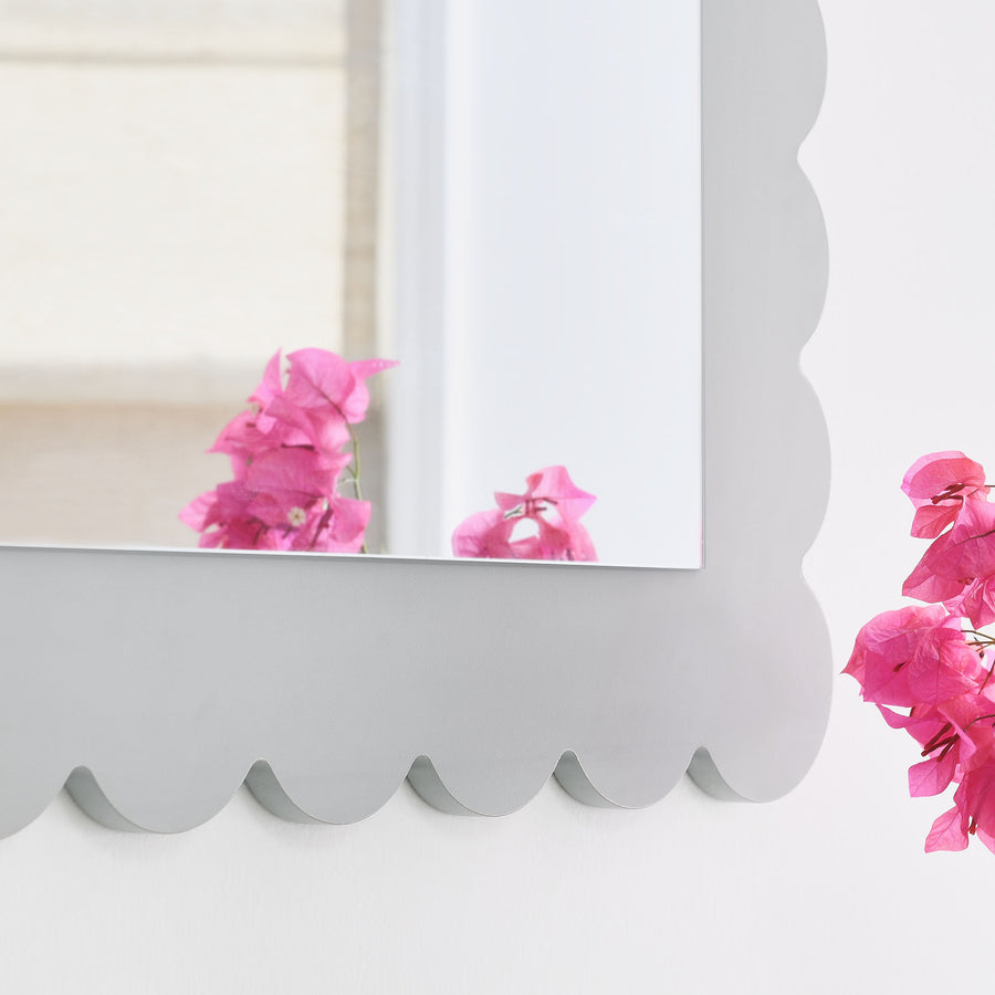 Solstice Scalloped Rectangle Wall Mirror in Light Gray