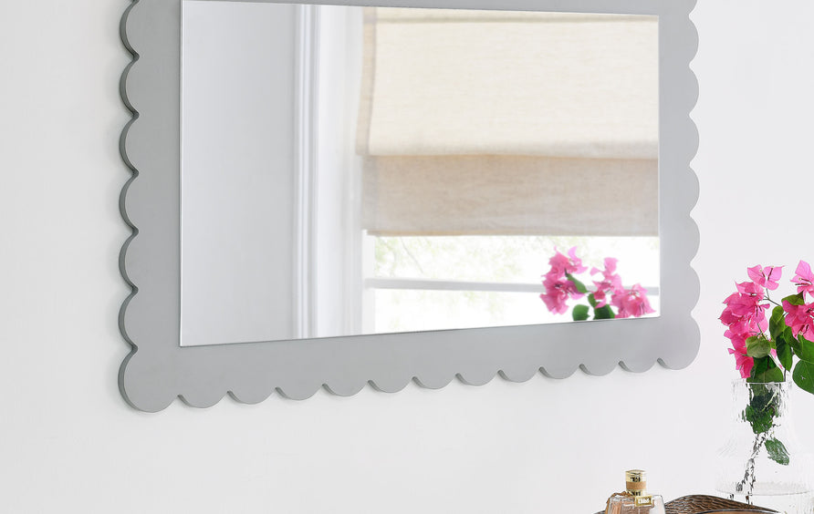 Solstice Scalloped Rectangle Wall Mirror in Light Gray