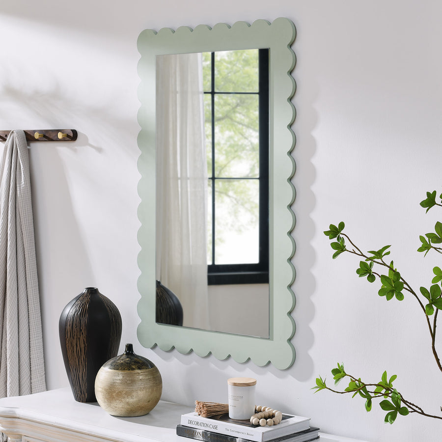 Solstice Scalloped Rectangle Wall Mirror in Sage