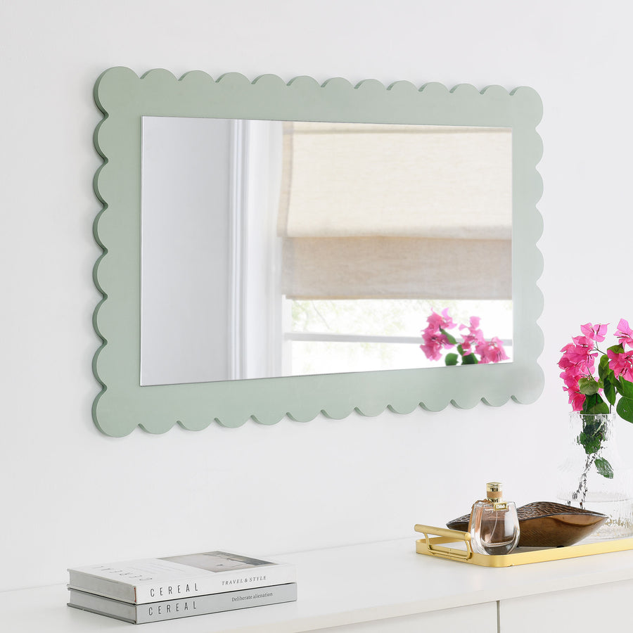 Solstice Scalloped Rectangle Wall Mirror in Sage