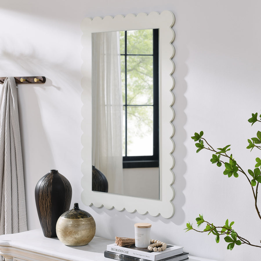 Solstice Scalloped Rectangle Wall Mirror in White