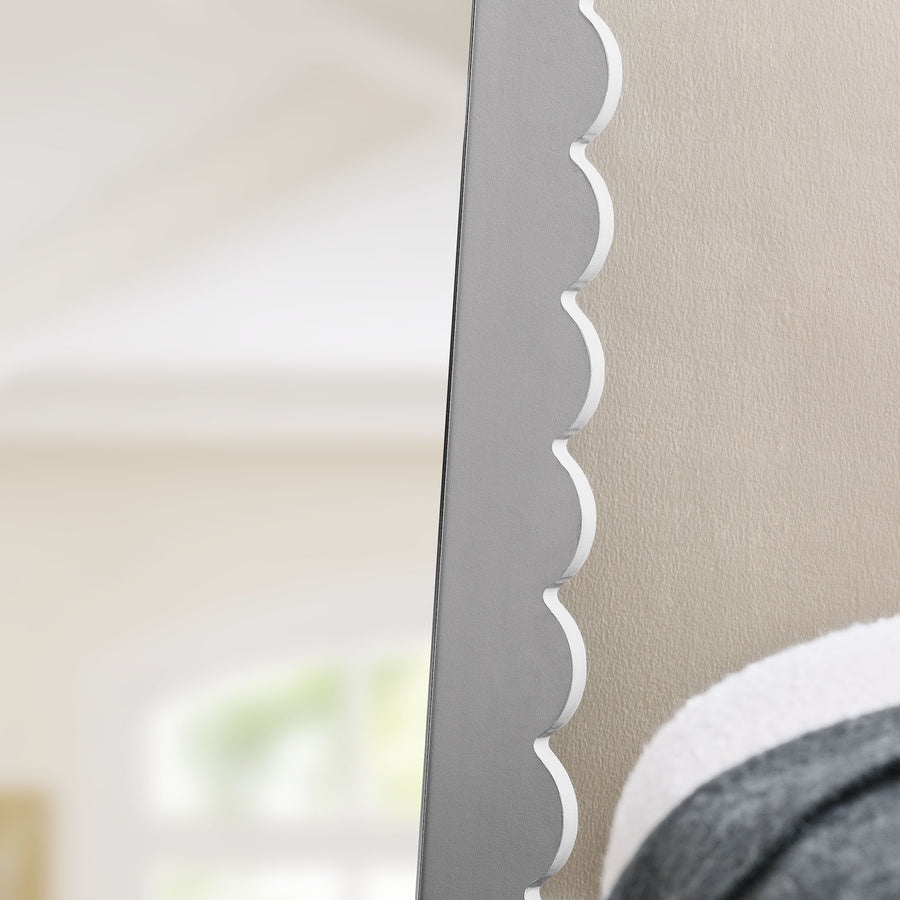 Solstice Scalloped Rectangle Floor Mirror in Light Gray