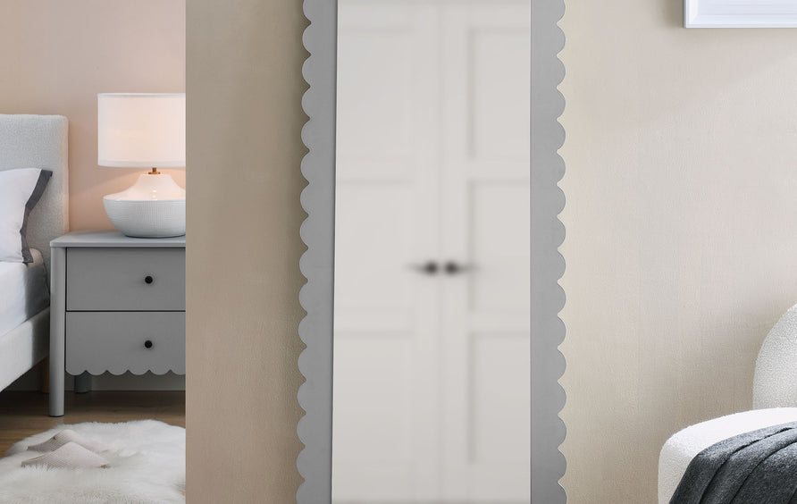 Solstice Scalloped Rectangle Floor Mirror in Light Gray