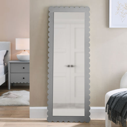 Emmeline Scalloped Rectangle Floor Mirror in Light Gray