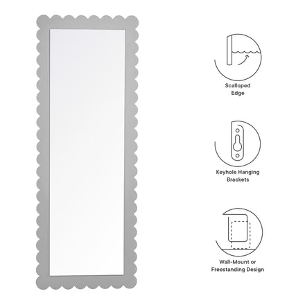 Emmeline Scalloped Rectangle Floor Mirror in Light Gray