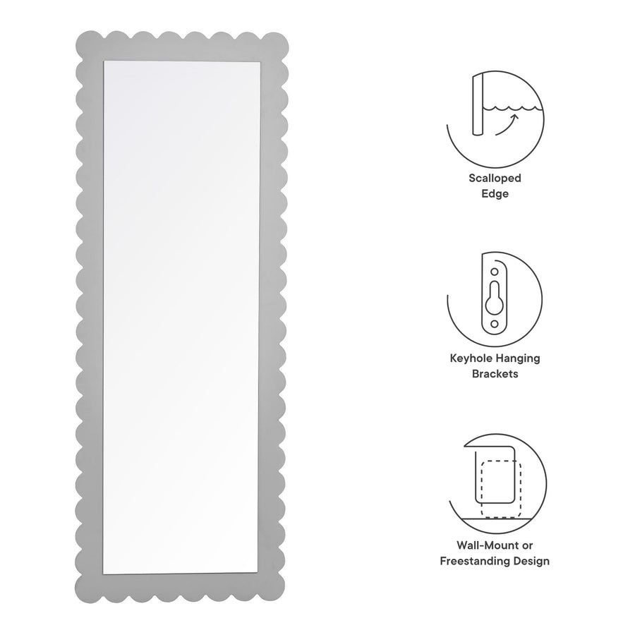 Solstice Scalloped Rectangle Floor Mirror in Light Gray