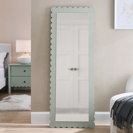 Emmeline Scalloped Rectangle Floor Mirror in Sage
