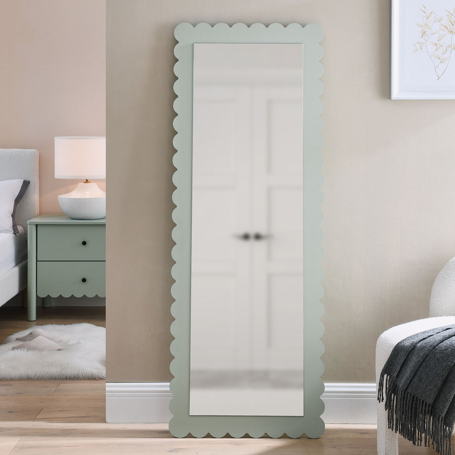 Solstice Scalloped Rectangle Floor Mirror in Sage