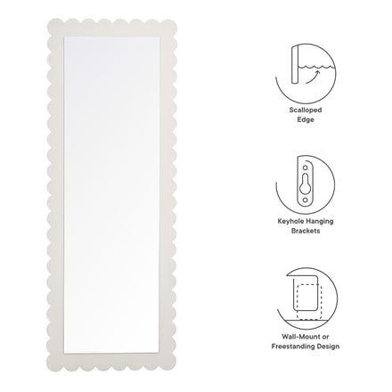 Emmeline Scalloped Rectangle Floor Mirror in White