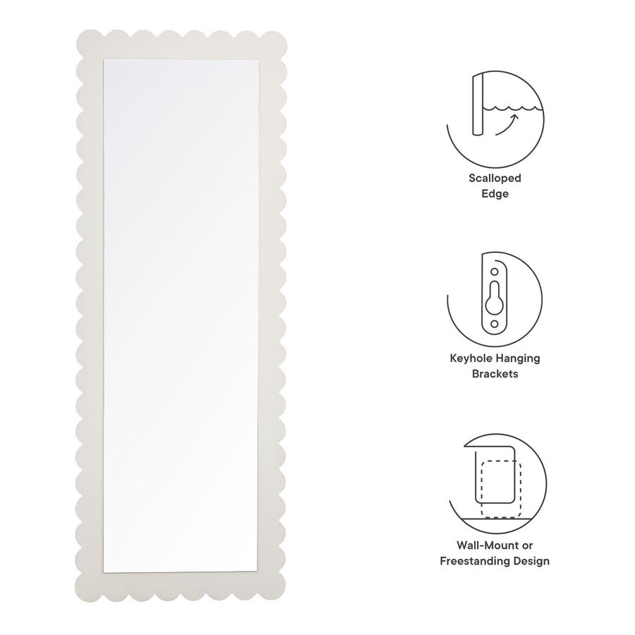 Solstice Scalloped Rectangle Floor Mirror in White