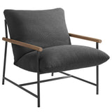 Claret Outdoor Patio Boucle Lounge Chair and Ottoman in Charcoal