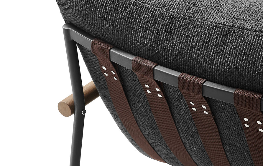 Claret Outdoor Patio Boucle Lounge Chair and Ottoman in Charcoal