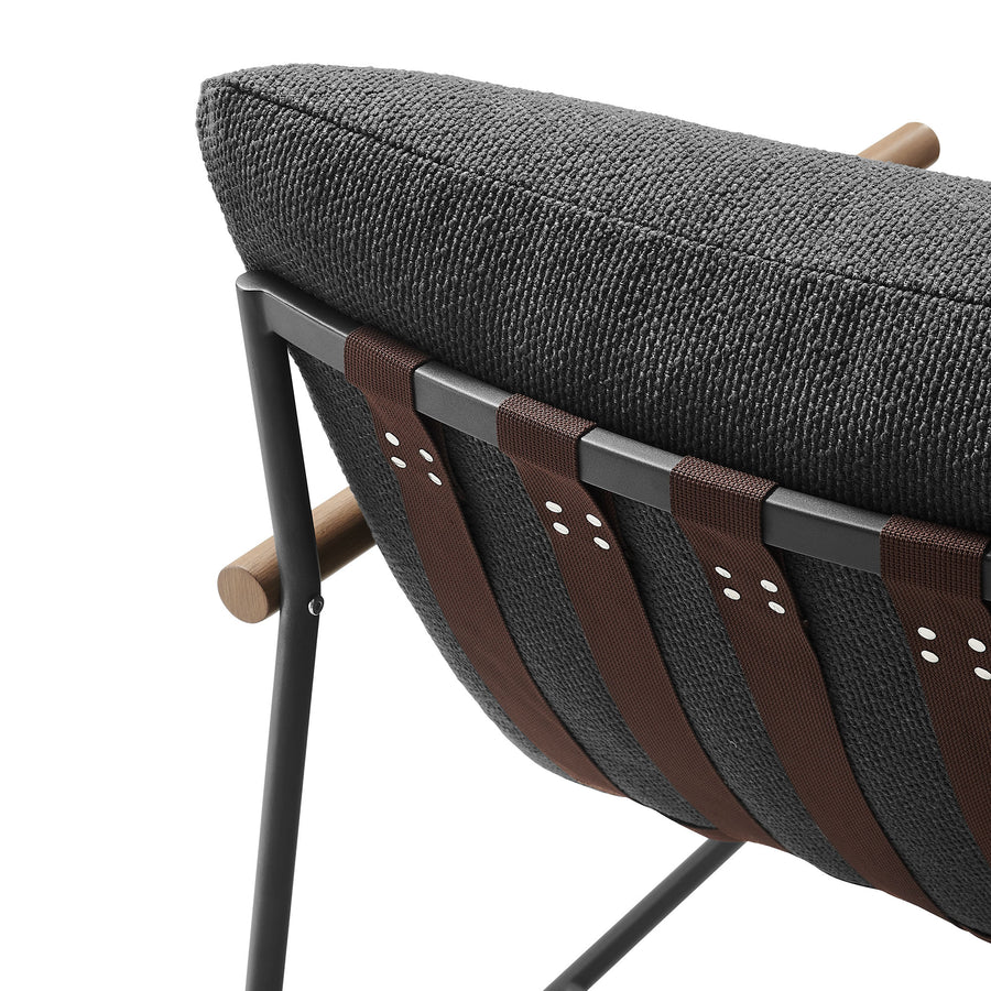 Claret Outdoor Patio Boucle Lounge Chair and Ottoman in Charcoal
