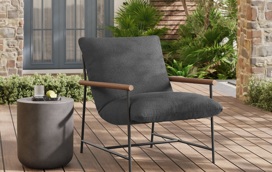 Claret Outdoor Patio Boucle Sling Lounge Chair in Charcoal