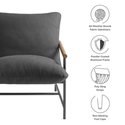 Raya Outdoor Patio Boucle Sling Lounge Chair in Charcoal