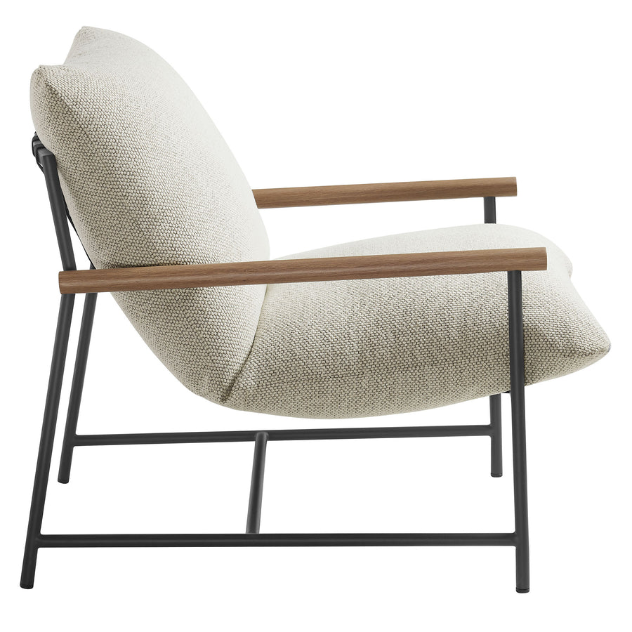 Claret Outdoor Patio Boucle Sling Lounge Chair in Ivory