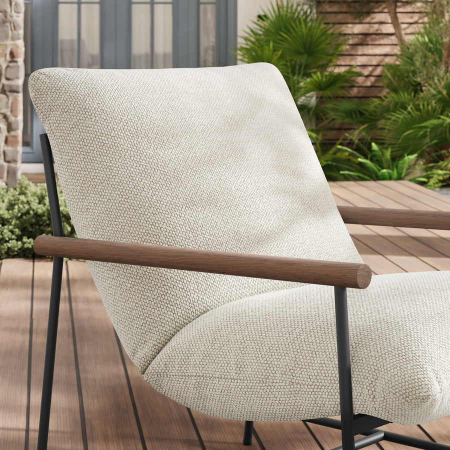 Claret Outdoor Patio Boucle Sling Lounge Chair in Ivory