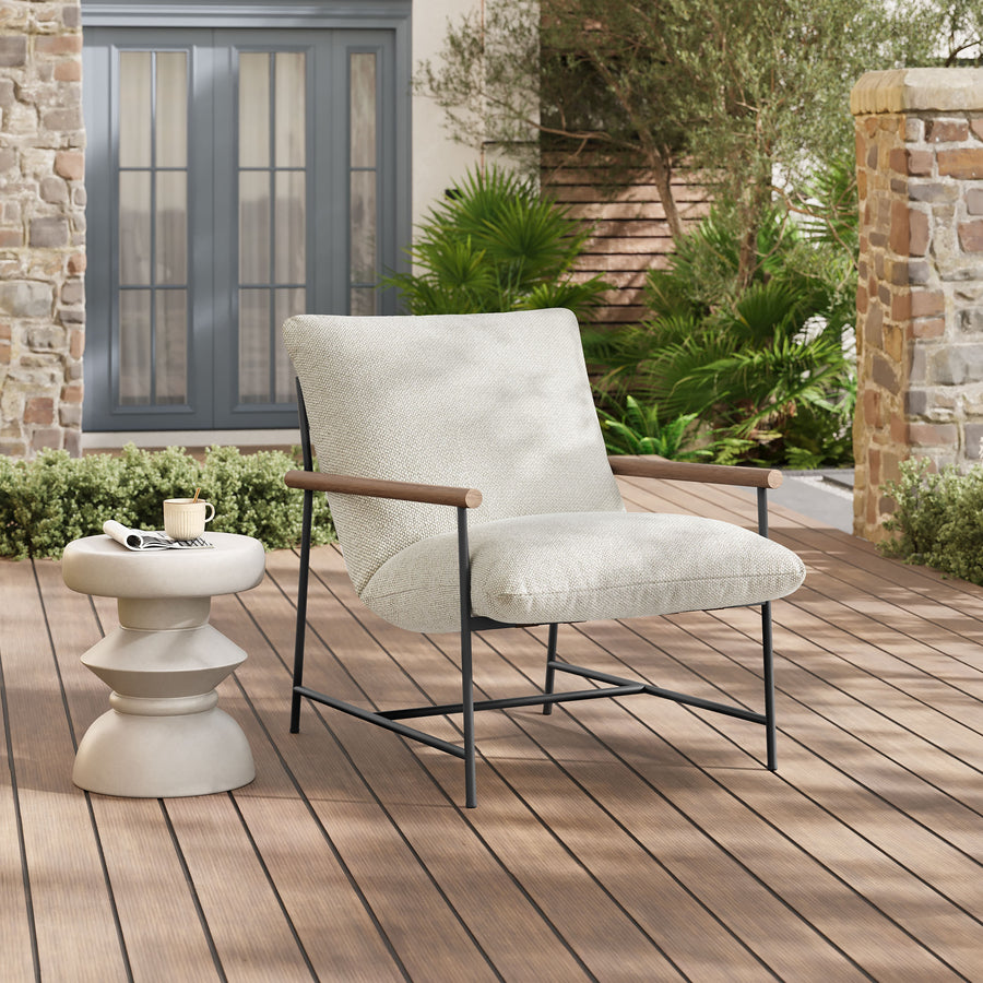 Claret Outdoor Patio Boucle Sling Lounge Chair in Ivory
