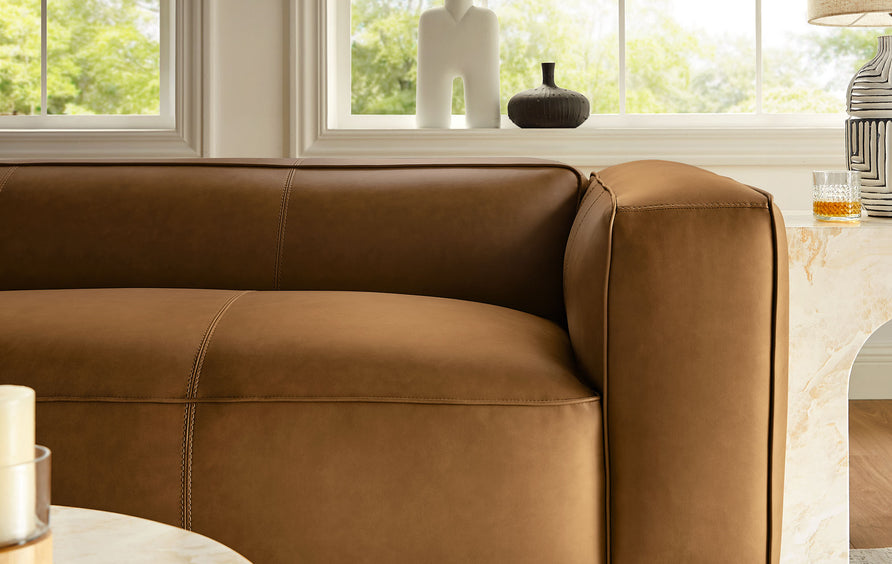 Dune Upholstered Vegan Leather Sofa in Camel